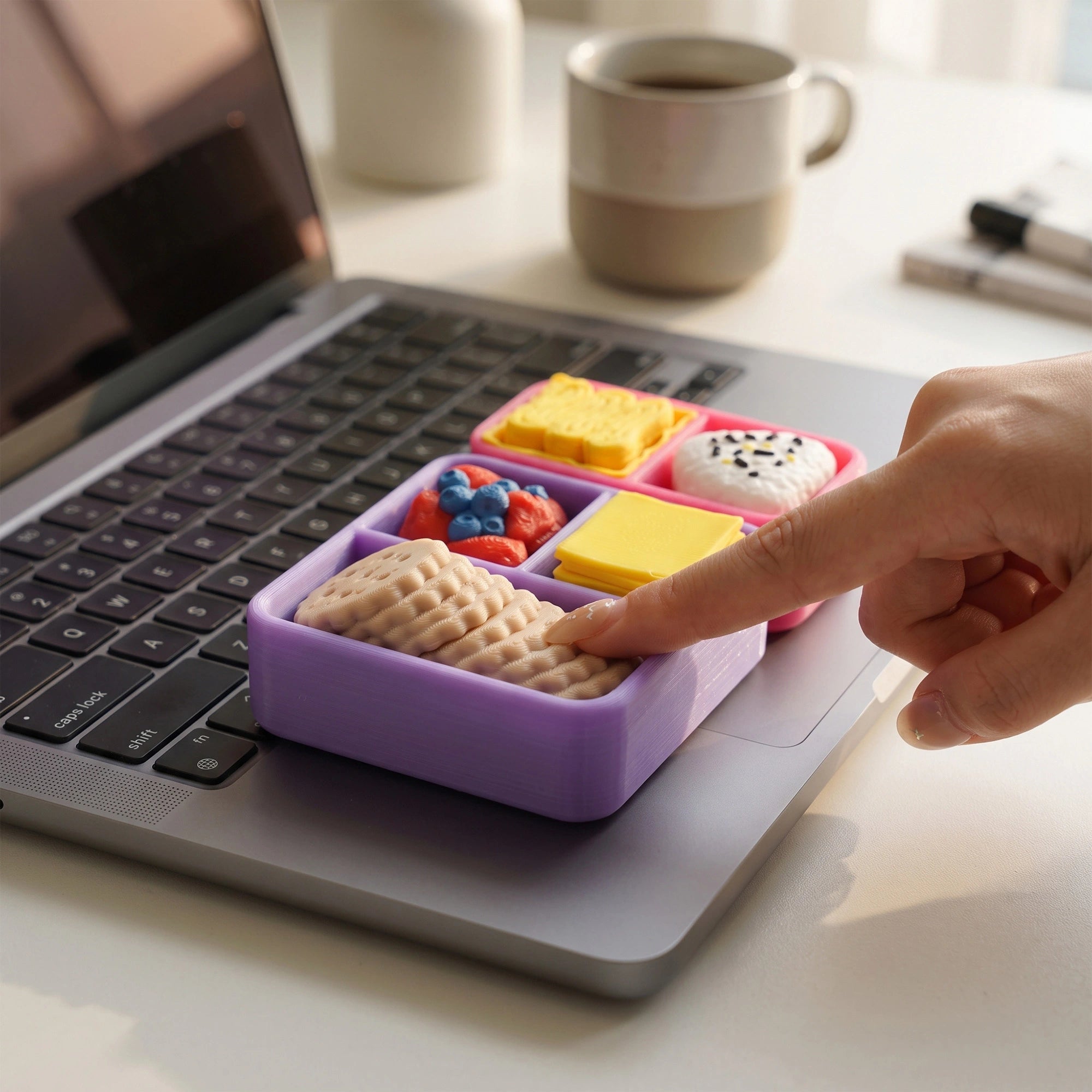 3D printed bento box clicker for tactile play
